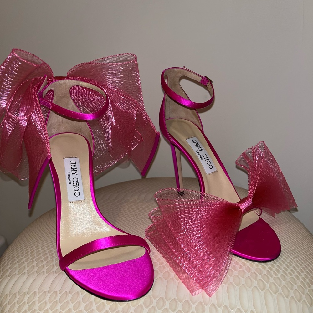 Jimmy Choo Pink Satin Heels with Bow